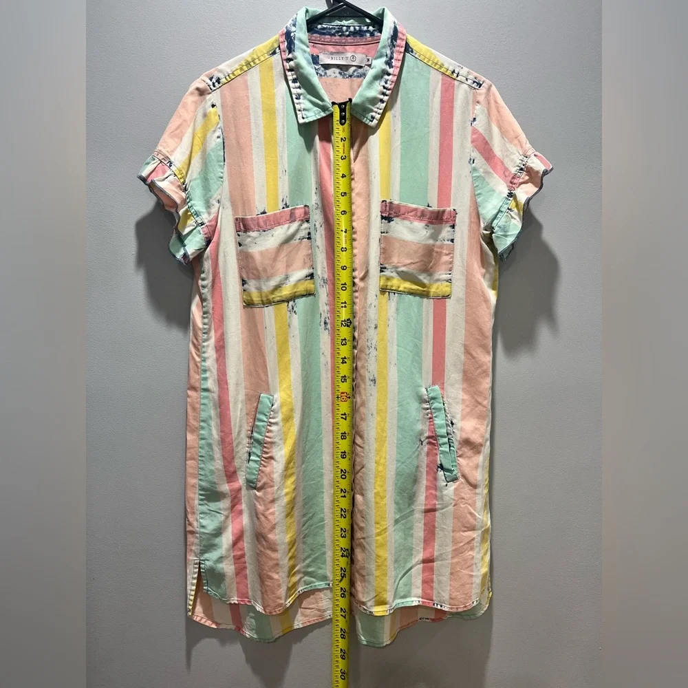 Women's Medium Billy T Boho Pastel Striped‎ High-Low Tunic Dress Ruffle Slevees - Picture 6 of 10